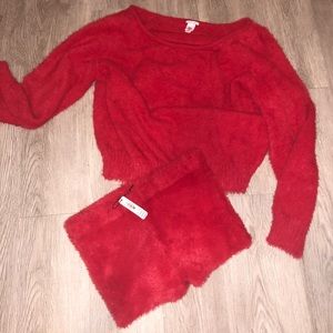 Victoria’s Secret fuzzy lounge red shorts sweater